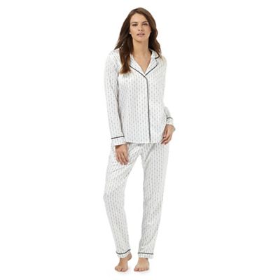 Ivory satin dotted striped print pyjama set